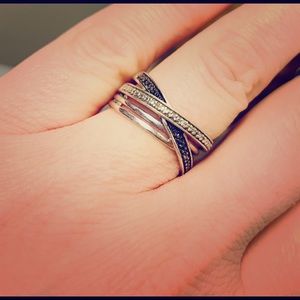 Sterling silver ring with black and white accents